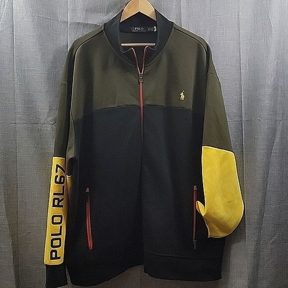 Polo Ralph Lauren Men's 3TG Colorblock Olive Green/Black Full Zip Jacket - Picture 1 of 11